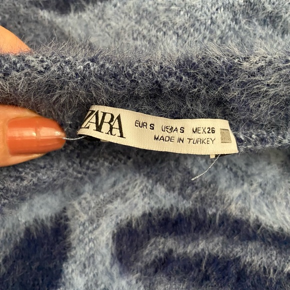 Zara Jacquard Blue Fuzzy Eyelash Knit Sweater Vest size Small - Picture 10 of 10